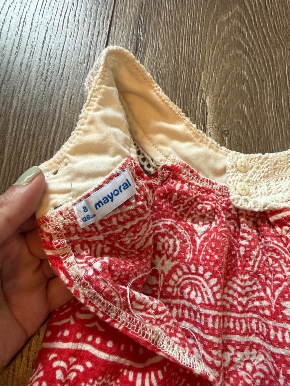 Mayoral Red and White Crochet-Trim Summer Dress - Picture 4 of 5
